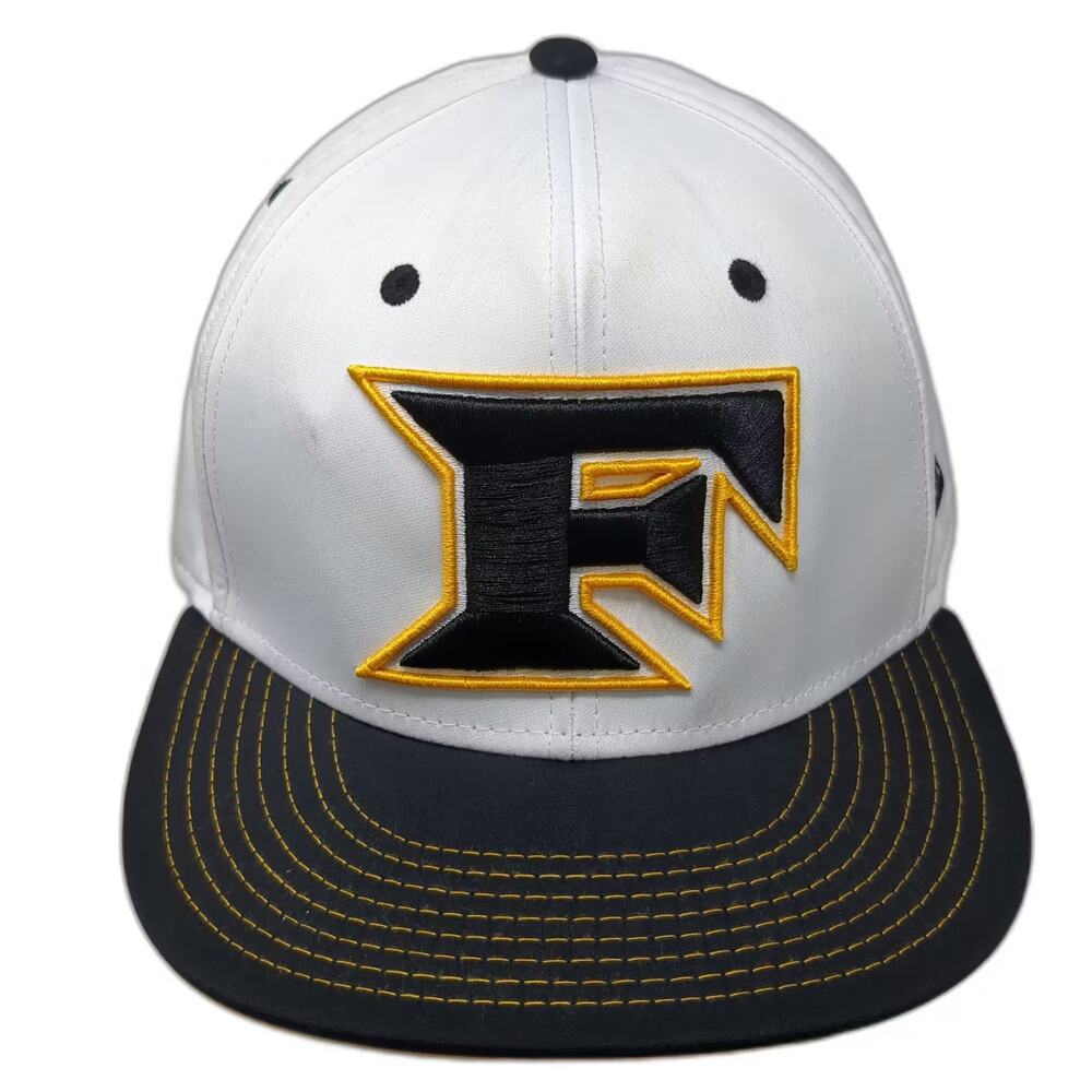 Dome Headwear Baseball Cap White Black Hat XL Fitted Flat Brim Embroidered Crown